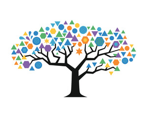 Abstract Tree with Colorful Geometric Shapes &ndash; Modern Nature Vector Illustration