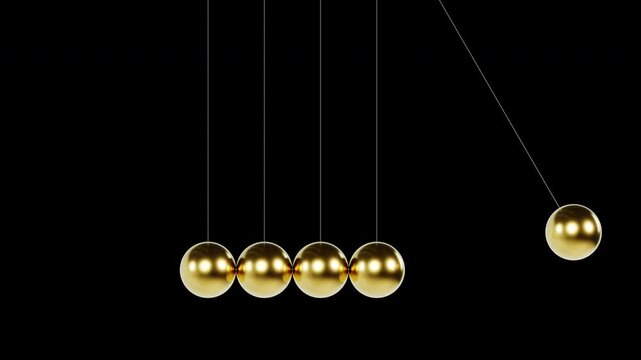 Newton's Cradle Momentum and Impact Concept - Gold Balls Loop Animation