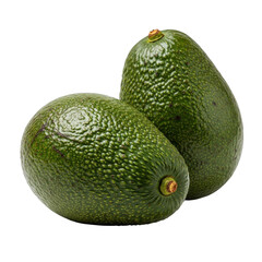 Two green avocados with textured skin on transparent background high quality professional detailed modern elegant stylish