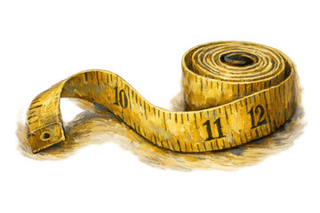 Yellow Measuring Tape Coiled, Art Illustration, transparent background