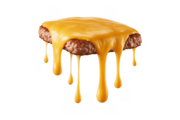Cheesy Burger Patty melted cheese food meat isolated on a transparent background