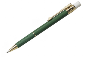 Green pen with gold accents isolated on a transparent background