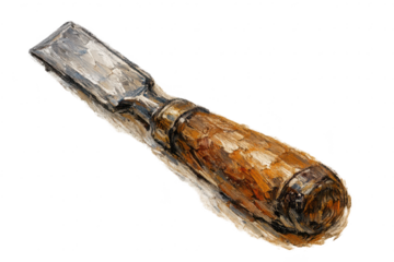 Wood chisel art painting with transparent background for creative use.