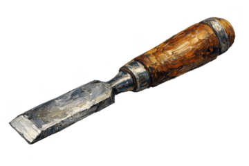 Oil painting of a chisel with transparent background on canvas style