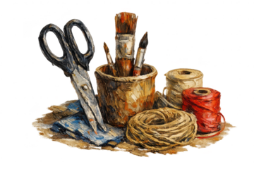 Artistic Paintbrushes and Art Tools on transparent background imagery