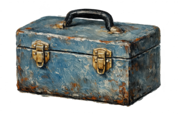 Old painterly Toolbox with handle on transparent background illustration