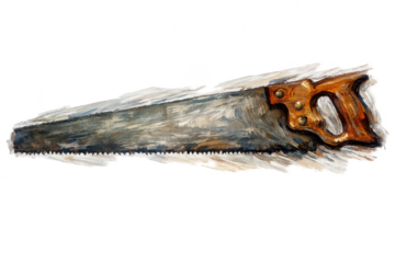 Hand saw painting with a transparent background, vintage woodworking tool