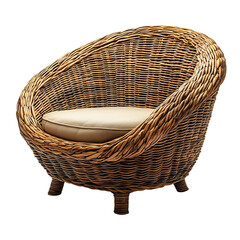 Wicker chair with cushion furniture isolated on transparent background