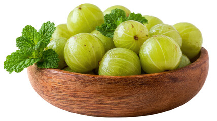 Fresh organic gooseberries and raw brussels sprouts in a bowl on a white plate provide a healthy vegetarian ingredient for a nutritious diet