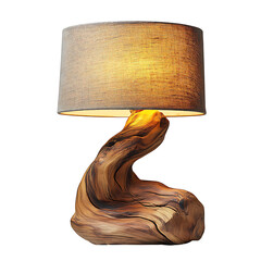 Wooden table lamp with fabric shade isolated on transparent background