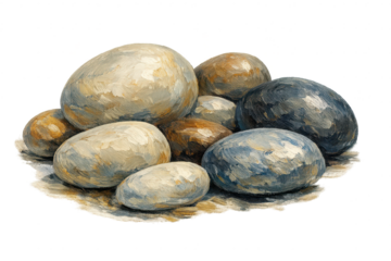 Pile of Smooth Stones on a transparent background in digital painting