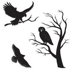 Obraz premium Silhouettes of birds on a tree