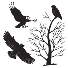Obraz premium Silhouette of owls and a tree