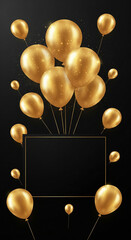 Luxury Golden Balloons Frame on Black Background &ndash; Elegant Celebration Design