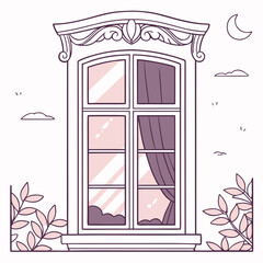 Illustrated window with curtains