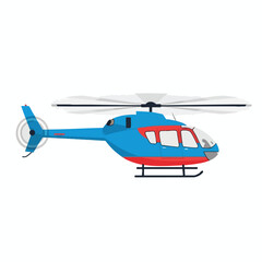 Blue Helicopter Illustration with Red Accents