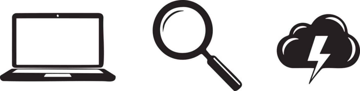 Laptop Search and Cloud Sync Technology Symbols