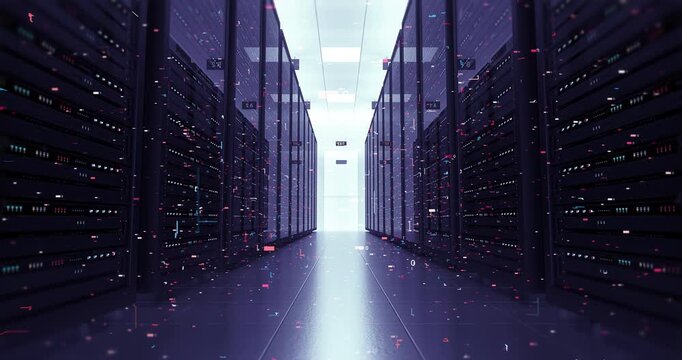 Server Infrastructure in State-of-the-Art Tech Facility Forward Motion 4K. Technology Related 3D Animation.