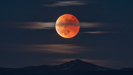 Red Moon Rising in Night Sky During Lunar Eclipse
