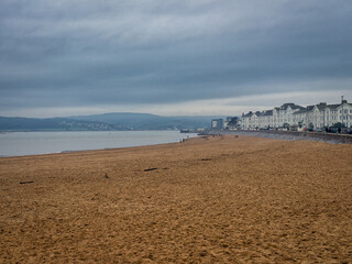 Exmouth beach in Devon on a cloudy day
