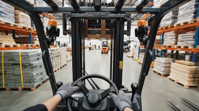 Forklift driver in warehouse interior