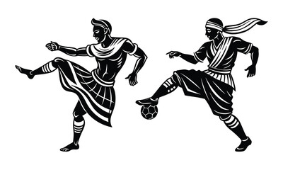 Fototapeta premium Stylized Traditional Ball Game Players Monochrome Illustration
