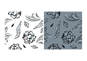 Seamless dark and white pattern with roses