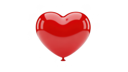 Red heart-shaped balloon floating isolated on transparent background
