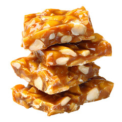 Delicious peanut brittle sweet candy treat stack, Isolated on transparent background