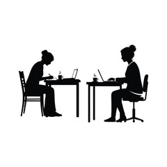 Fototapeta premium Writer At Desk Silhouette Minimal Flat Vector