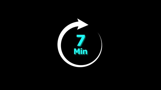 7 Min clock icon animation. 7 minute animation on black background and creating a stunning 4k video.