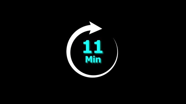 11 Min clock icon animation. 11 minute animation on black background and creating a stunning 4k video.