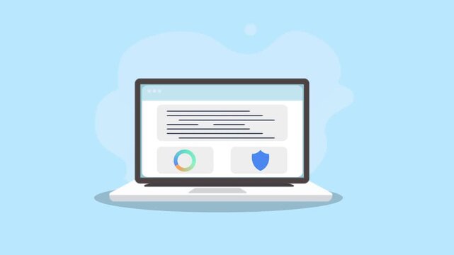 Modern Laptop Displaying Website Interface with Data and Security Icons.