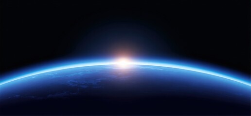 Spectacular earth sunrise from space with glowing horizon in depth