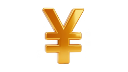 Golden yen symbol isolated on transparent background