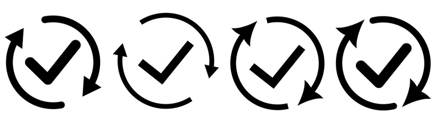 Update icon set featuring rotating check marks and refresh symbols. Industrial cycle concept.  © Linda