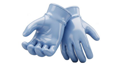 Pair of light blue work gloves isolated on transparent background