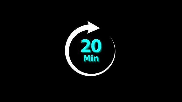20 Min clock icon animation. 20 minute animation on black background and creating a stunning 4k video.