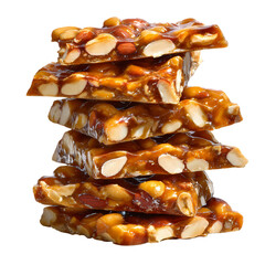 Delicious peanut brittle sweet candy treat stack, Isolated on transparent background