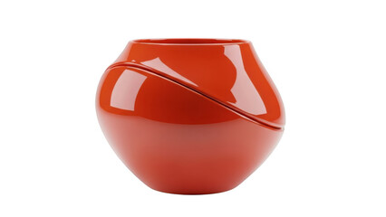 Vibrant red ceramic vase isolated on transparent background
