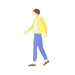 一人で歩く春服の男性