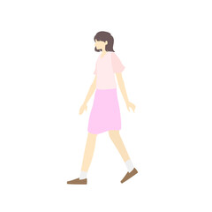 一人で歩く春服、膝丈スカートの女性