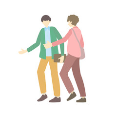 相談、会話しながら歩く男性二人組