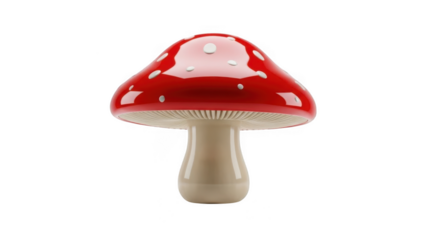 Red and white polka dot mushroom figurine isolated on transparent background
