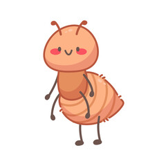 Cute kawaii ant. Vector spring icon, element for garden design or cozy games. Bug for kids