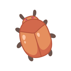 Cute May beetle, brown bug on white background. Kawaii insect illustration. Vector spring icon, element for garden design, cozy games, sticker