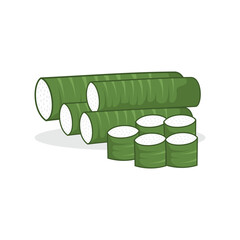 Green Wrapped Lontong, Whole and Sliced