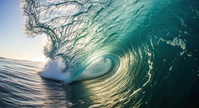 Magnificent ocean wave with turquoise and blue colors breaking