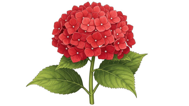 Vibrant red hydrangea flower isolated on transparent background isolated on transparent background