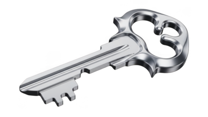 Silver key on white background isolated on transparent background
